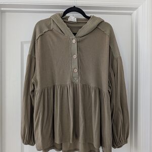 Peasant Hoodie Top in Olive Taupe